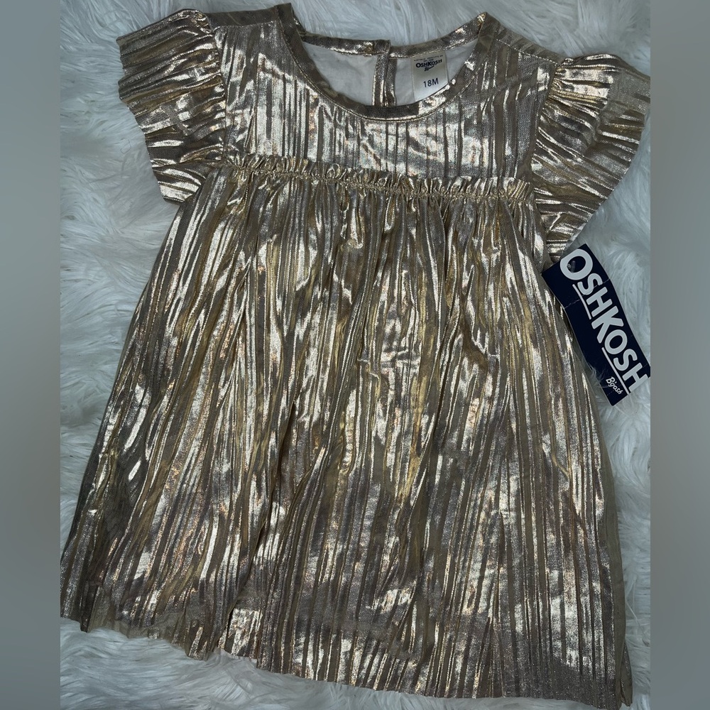 Brand New NWT Baby girl Oshkosh Gold Metallic Dress Size 18 months